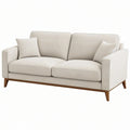 Sofa dwuosobowa 180 x 85 x 85 cm kremowa tapicerowana tkaniną z drewnianymi nogami do salonu w stylu nowoczesnym