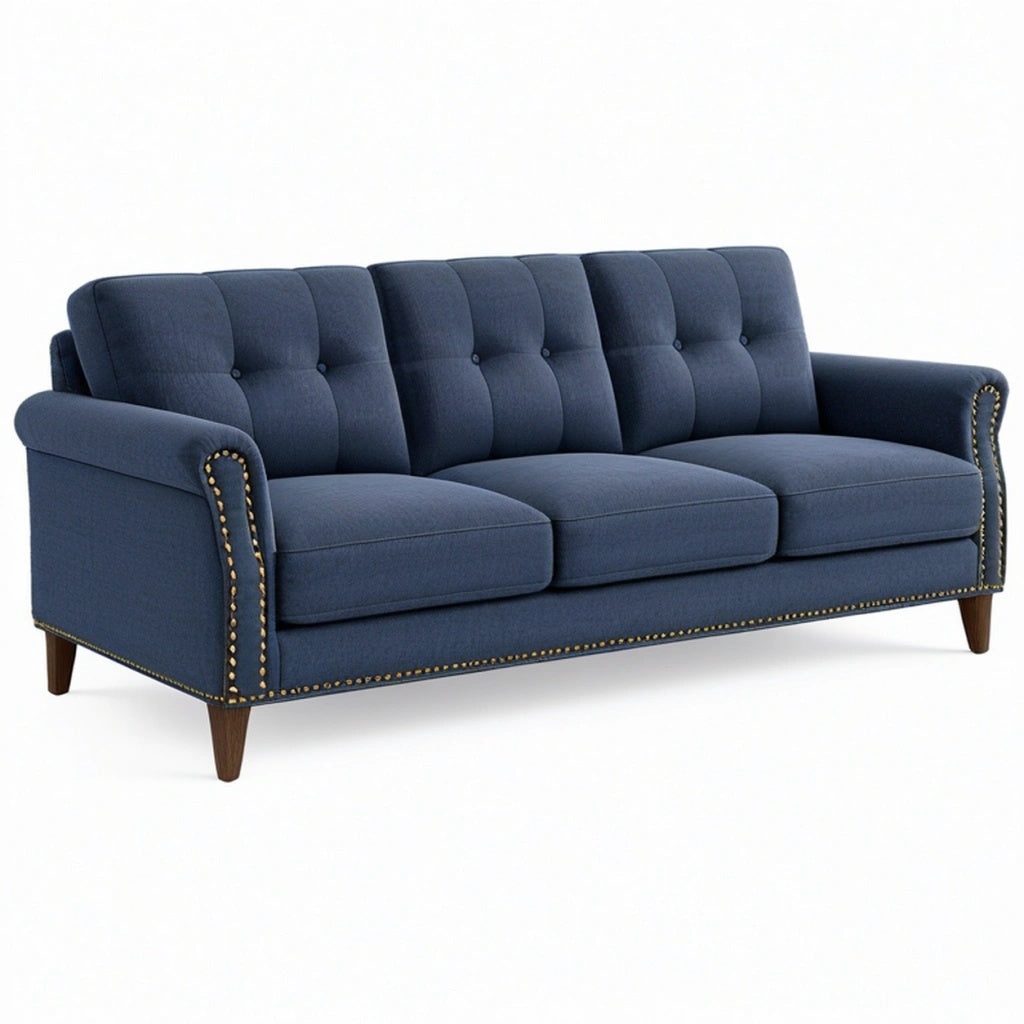 Sofa trzyosobowa 230 x 90 x 88 cm granatowa z tapicerką tekstylną w stylu klasycznym