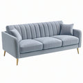 Sofa trzyosobowa 220 x 90 x 85 cm z tapicerką welurową jasnoszara do salonu w stylu modern
