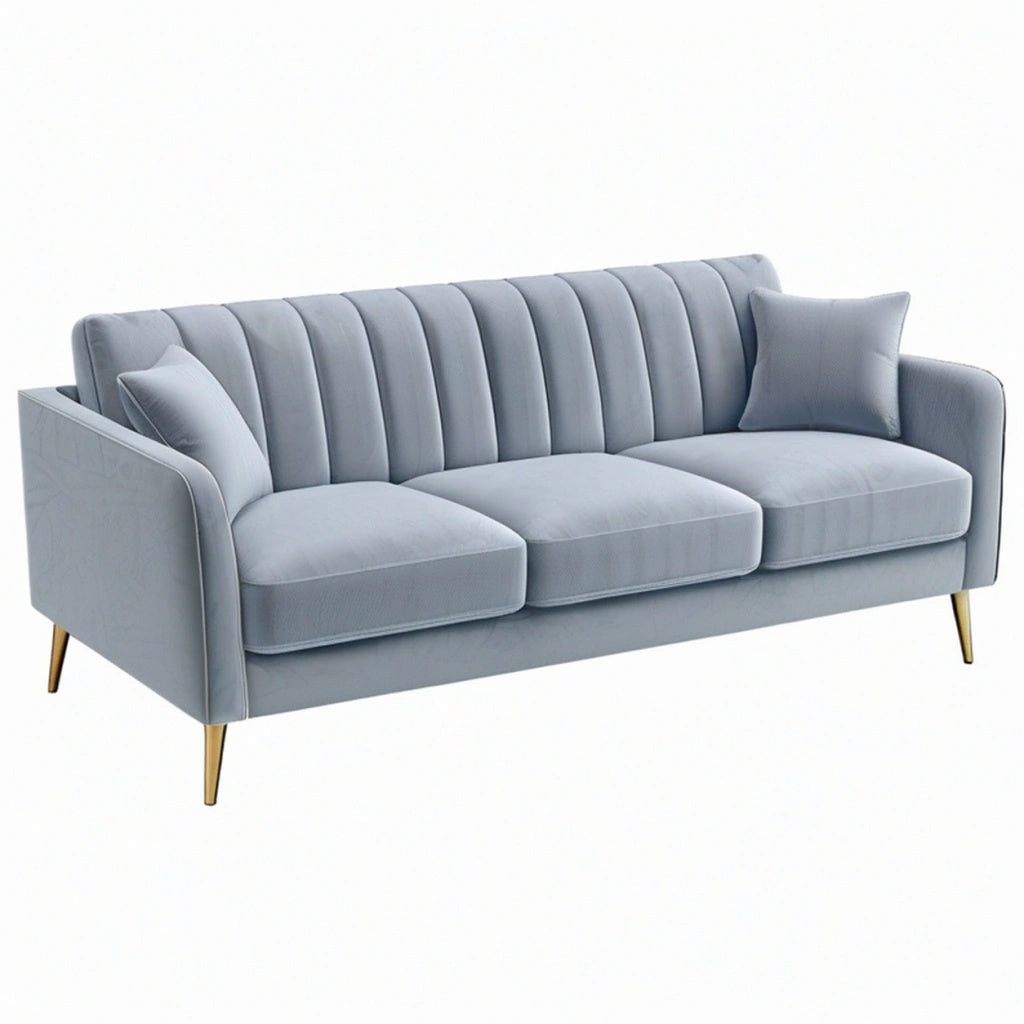 Sofa trzyosobowa 220 x 90 x 85 cm z tapicerką welurową jasnoszara do salonu w stylu modern