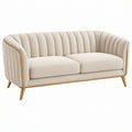 Sofa dwuosobowa 170 x 85 x 78 cm kremowa z tkaniny bouclé ze złotymi metalowymi nogami - styl glamour