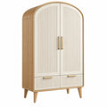 Szafa 100 x 55 x 200 cm drewniana kremowa z 2 drzwiami w stylu skandynawskim