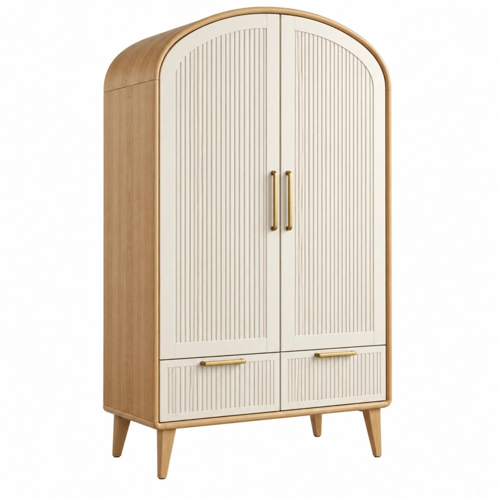 Szafa 100 x 55 x 200 cm drewniana kremowa z 2 drzwiami w stylu skandynawskim