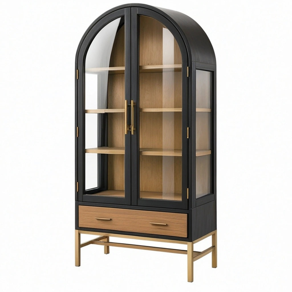 Witryna 90 x 45 x 190 cm z drewna i szkła czarna brązowa - do przechowywania w stylu modern classic