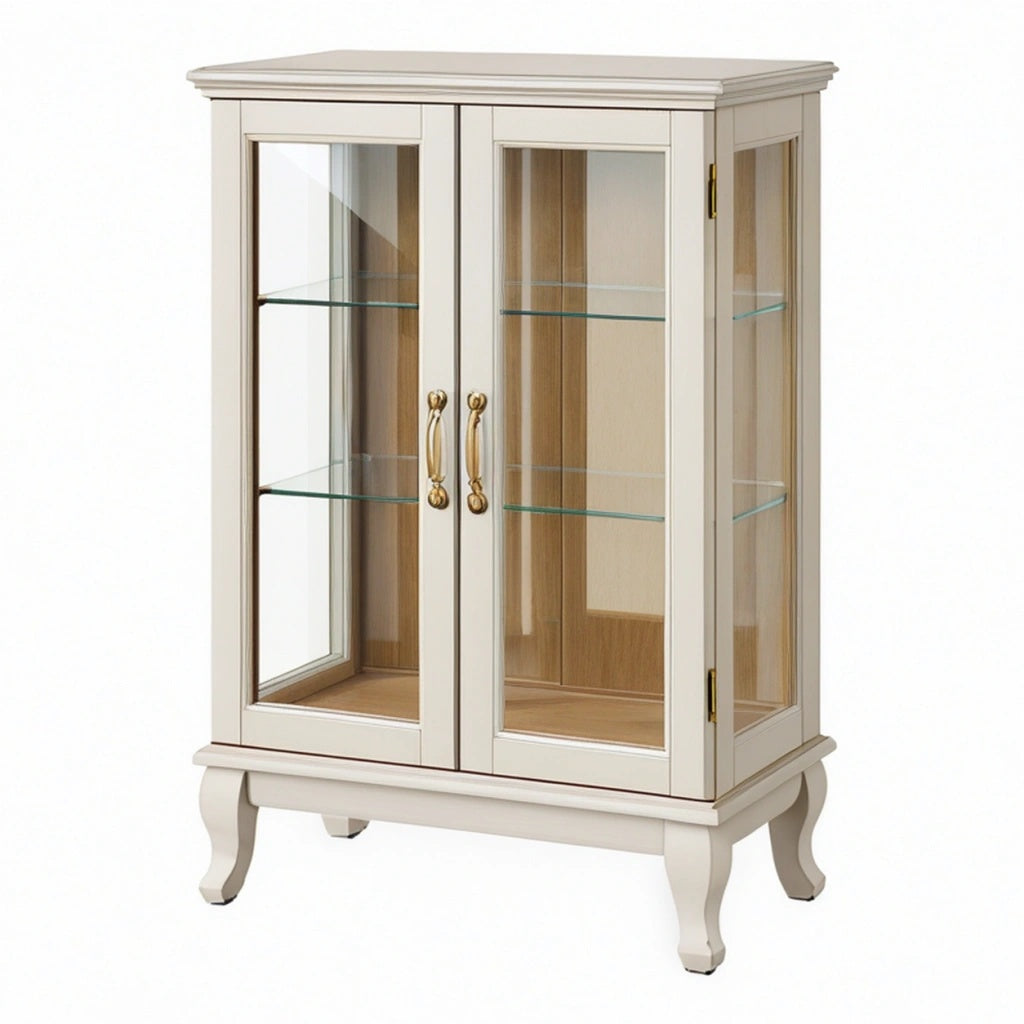 Witryna 80 x 40 x 120 cm z drewna i szkła kremowa klasyczna