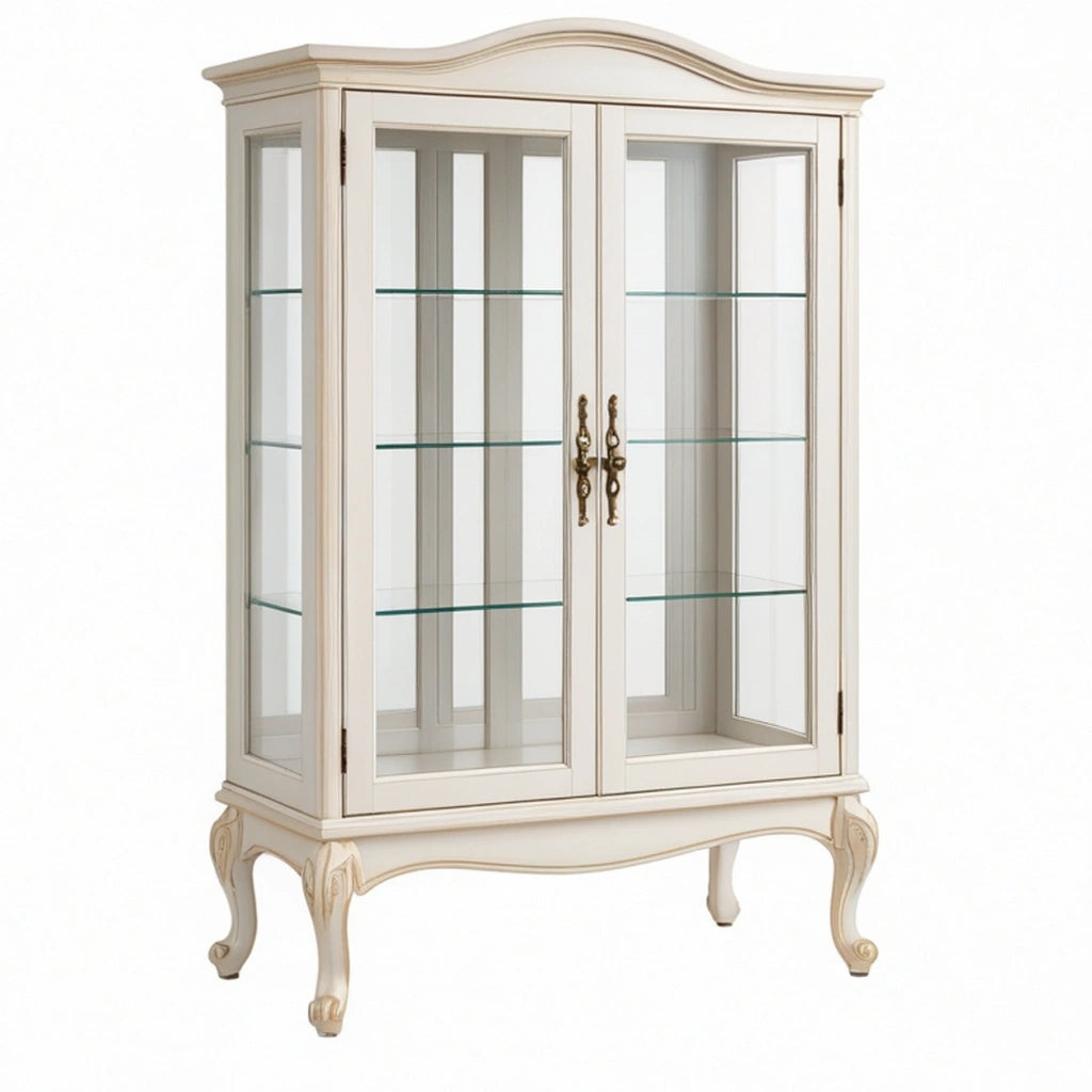 Witryna 100 x 45 x 180 cm drewniana kremowa ze szkłem w stylu klasycznym