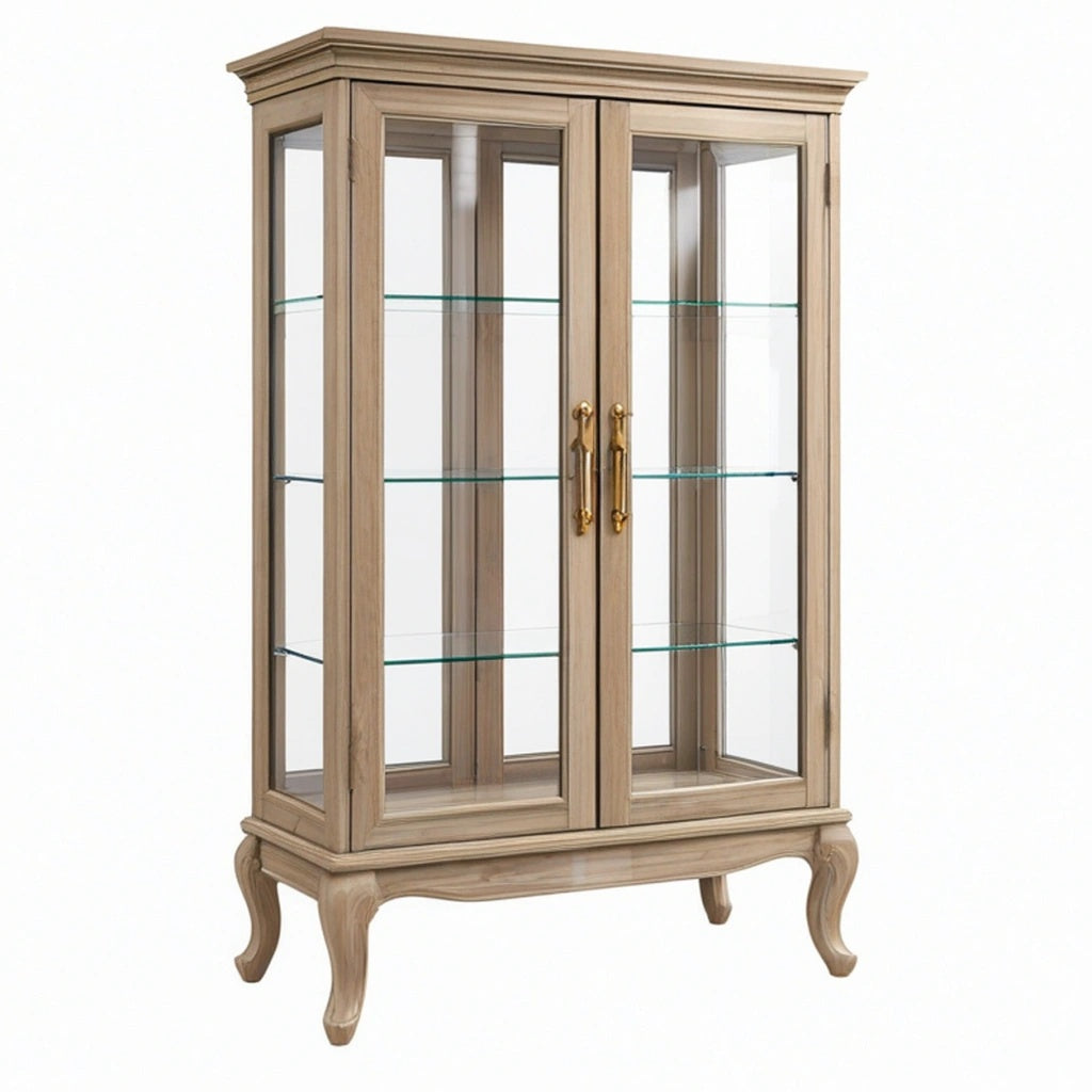 Witryna 100 x 45 x 180 cm drewniano-szklana jasnobrązowa do salonu w stylu klasycznym